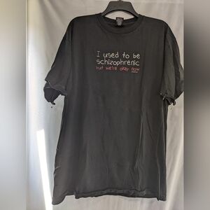 Thrashed Vintage 90s Used to be Schizophrenic We Are Okay Now Novelty Tee Shirt